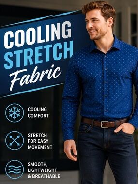 Nautica Performance Stretch Slim Fit Button Down Shirt Blue Print Men’s Large